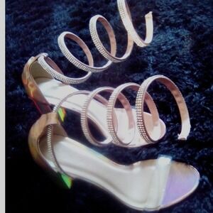 Rhinestone Spiral Heels Clear Strap Party Evening Shoes (sm) knick in heel shown